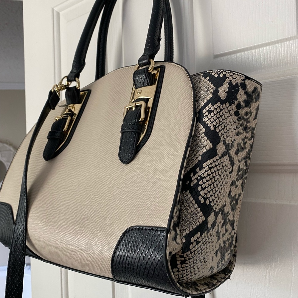 Tan & black with snake skin accents shoulder or crossbody purse